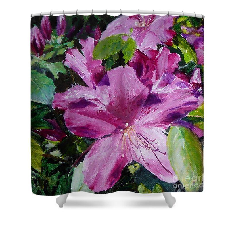 Flower Shower Curtain featuring the painting Azaleas by Merana Cadorette