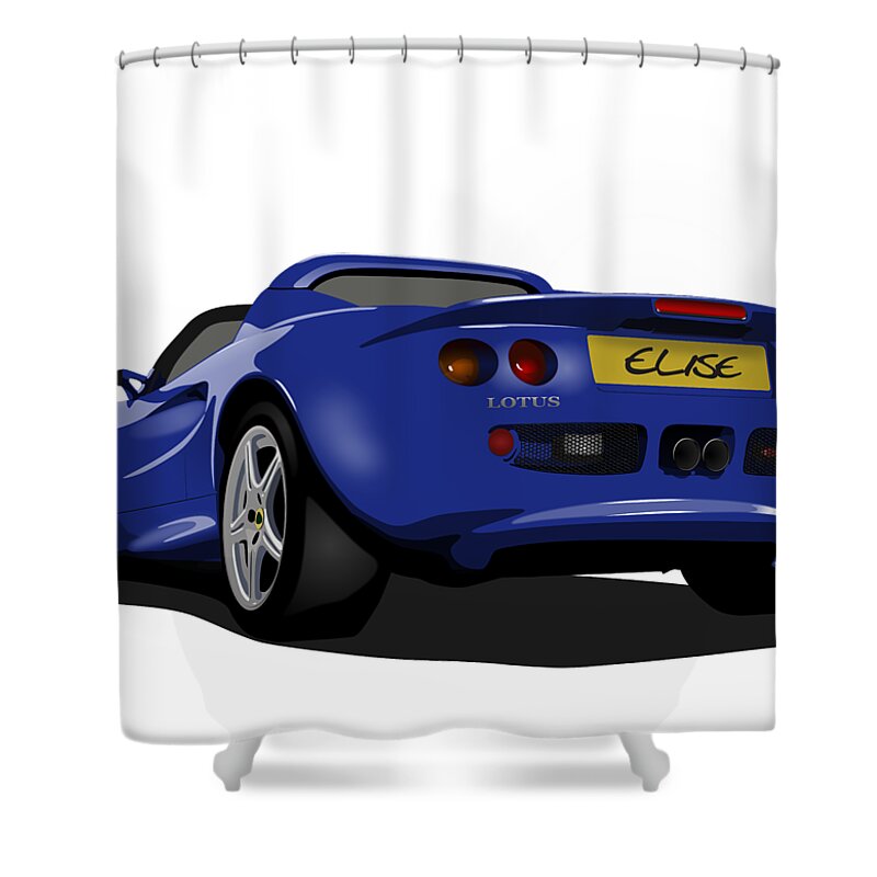 Sports Car Shower Curtain featuring the digital art Azure Blue S1 Series One Elise Classic Sports Car by Moospeed Art