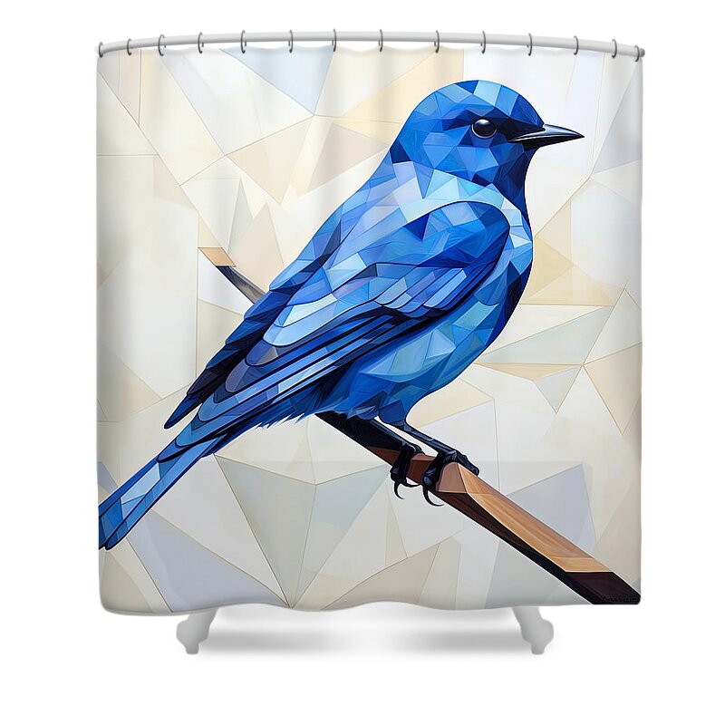 Bluebird Shower Curtain featuring the painting Azure Symmetry by Lourry Legarde