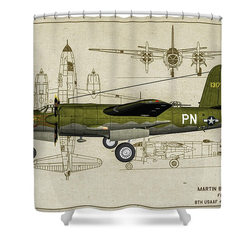 Martin B-26 Marauder Shower Curtain featuring the photograph B-26 Flak Bait Profile Art by Tommy Anderson