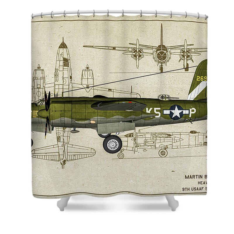 Martin B-26 Marauder Shower Curtain featuring the digital art B-26 Heaven's Above - Profile Art by Tommy Anderson