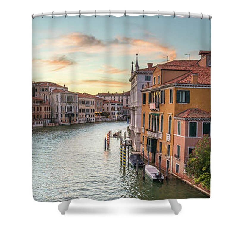 Fine Art Photo Shower Curtain featuring the photograph B0009354x2-2060_Sunset on the Grand Canal during the Lockdown, Venic by Marco Missiaja