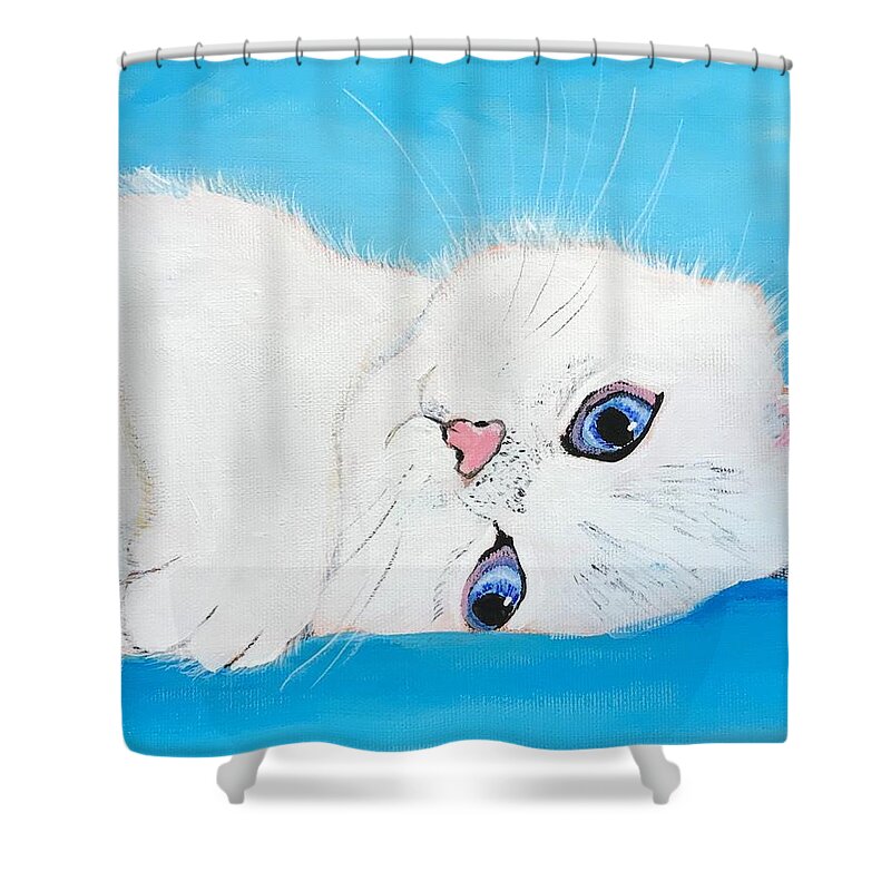 Pets Shower Curtain featuring the painting Baby Blue Eyes by Kathie Camara