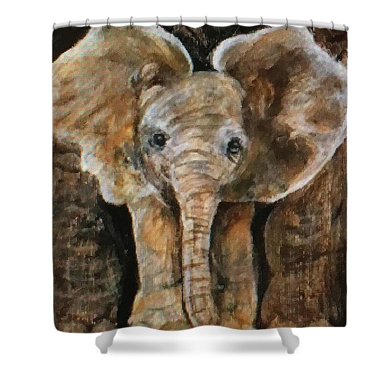 Art Shower Curtain featuring the painting Baby Elephant by Tammy Pool