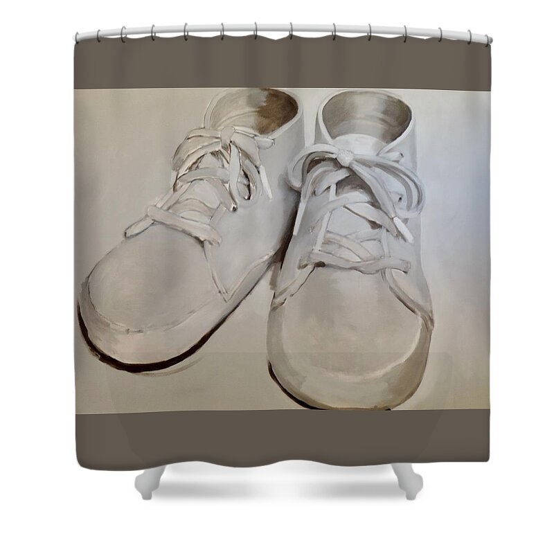 Waltmaes Shower Curtain featuring the painting Baby Shoes by Walt Maes