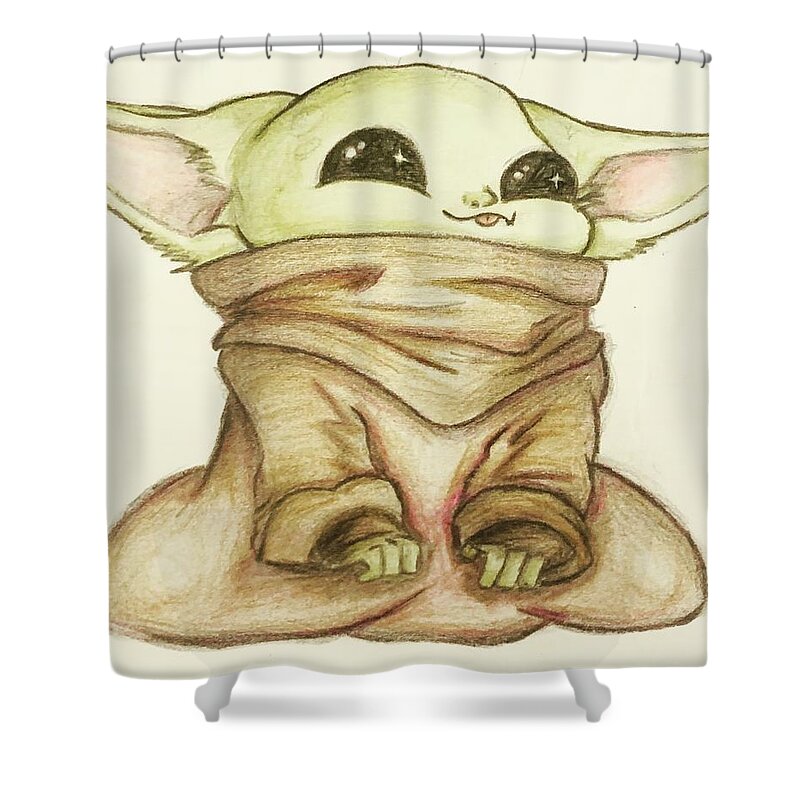 Baby Shower Curtain featuring the drawing Baby Yoda by Tejay Nichols