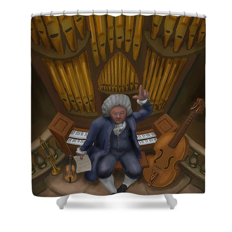 Bach Organ Music Shower Curtain featuring the digital art Bach Lecture by Don Morgan