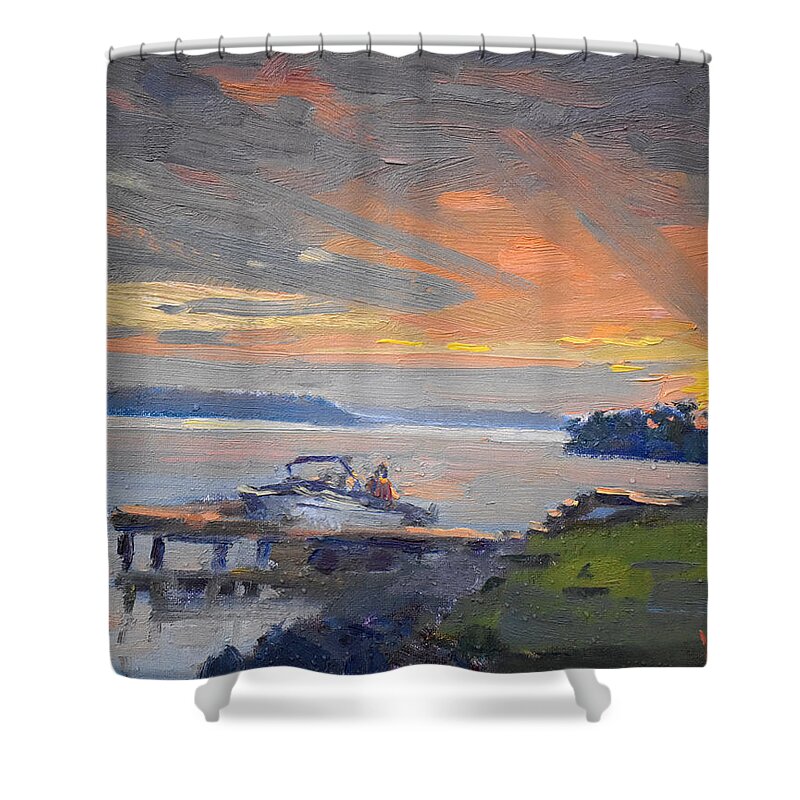 Sunset Shower Curtain featuring the painting Back Home by Ylli Haruni