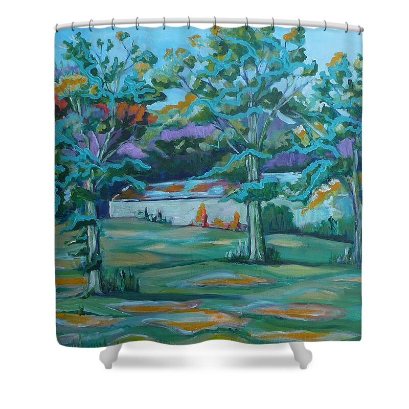 Landscape Shower Curtain featuring the painting Back of Barn by Saga Sabin