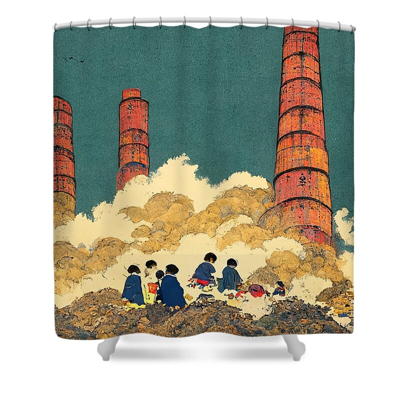 Winner Shower Curtain featuring the painting Back Of Children In Cloak Garbage Pile Chimneyt D6aed931 0806 813c 9011 E6533b59d959 by MotionAge Designs
