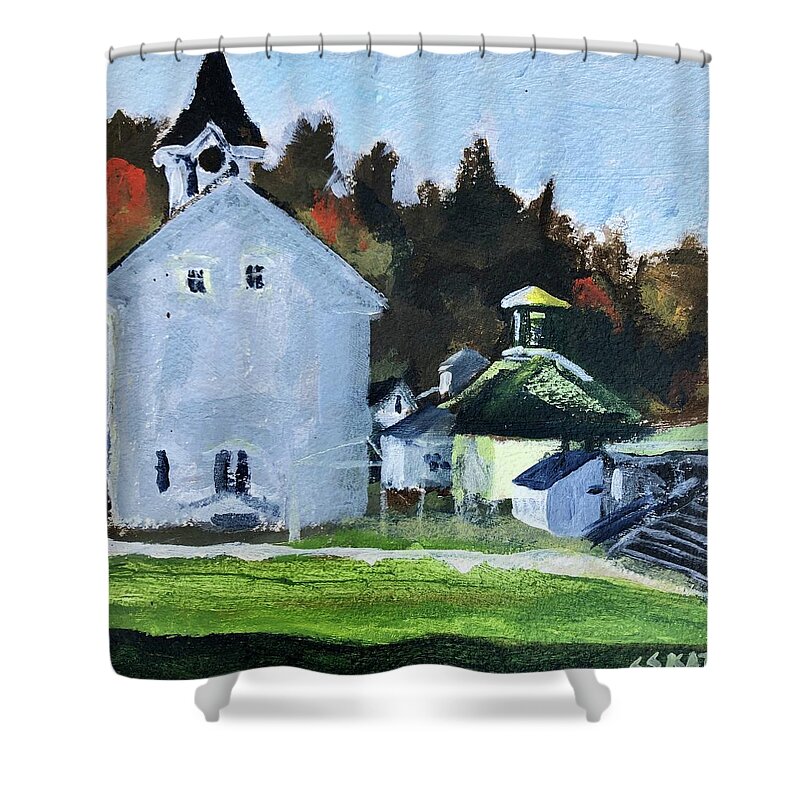 New England Shower Curtain featuring the painting Back of Town Hall by Cyndie Katz