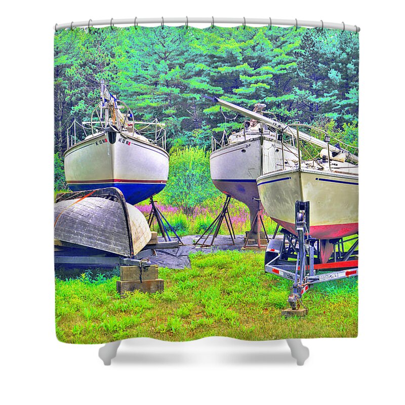 Sail Boats Shower Curtain featuring the photograph Backyard Boatyard by Jeff Cooper