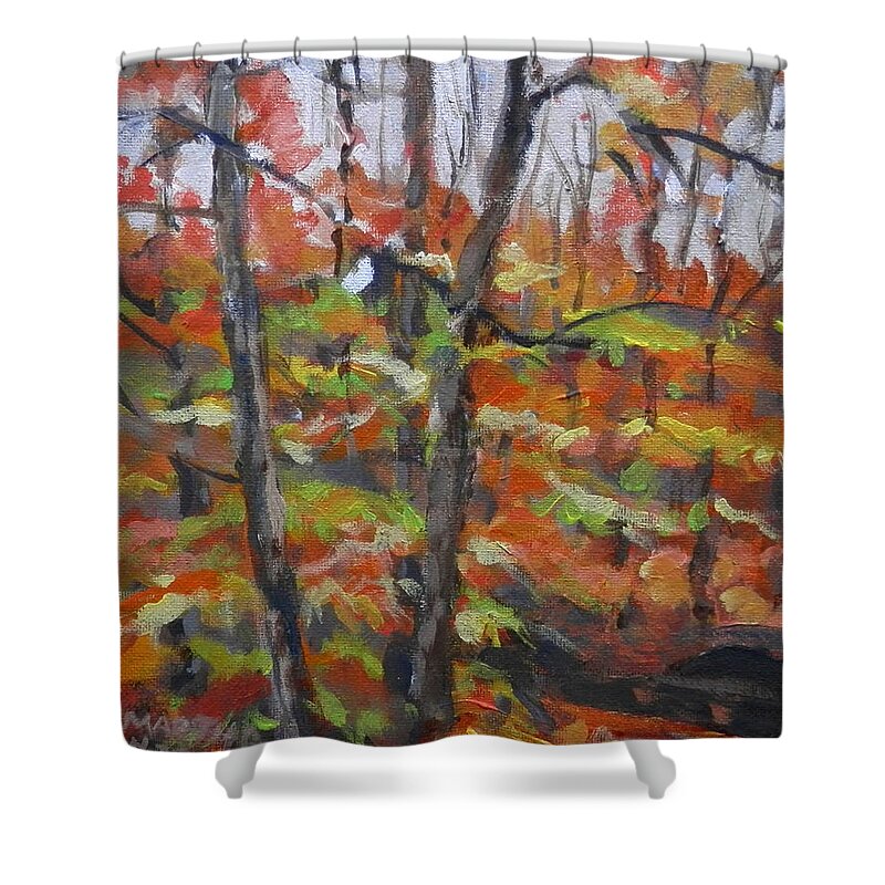 Fall Colors Forest Trees Shower Curtain featuring the painting Backyard Fall 1 by Martha Tisdale