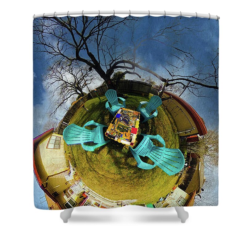 360° Shower Curtain featuring the digital art Backyard Flight by Joe Houde