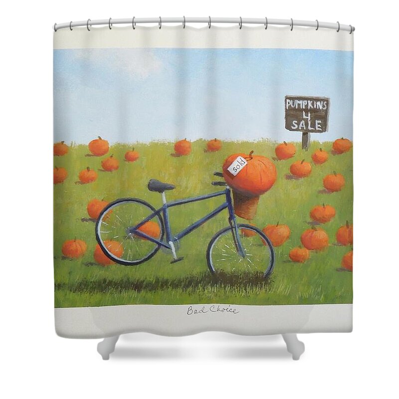 Bicycle Shower Curtain featuring the painting Bad Choice by Phyllis Andrews