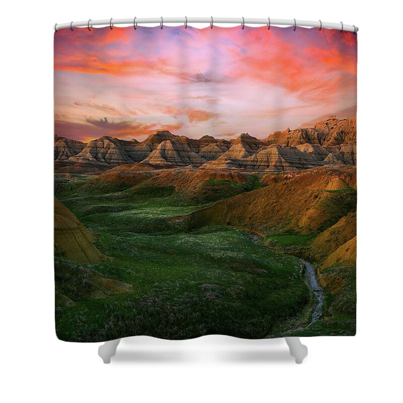 Badlands Sunrise Shower Curtain featuring the photograph Badlands Beauty by Dan Sproul