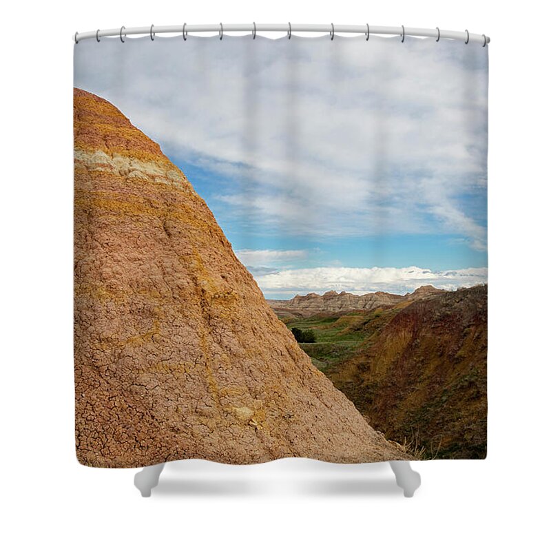 Badlands Colorful Butte Shower Curtain featuring the photograph Badlands Colorful Butte by Dan Sproul