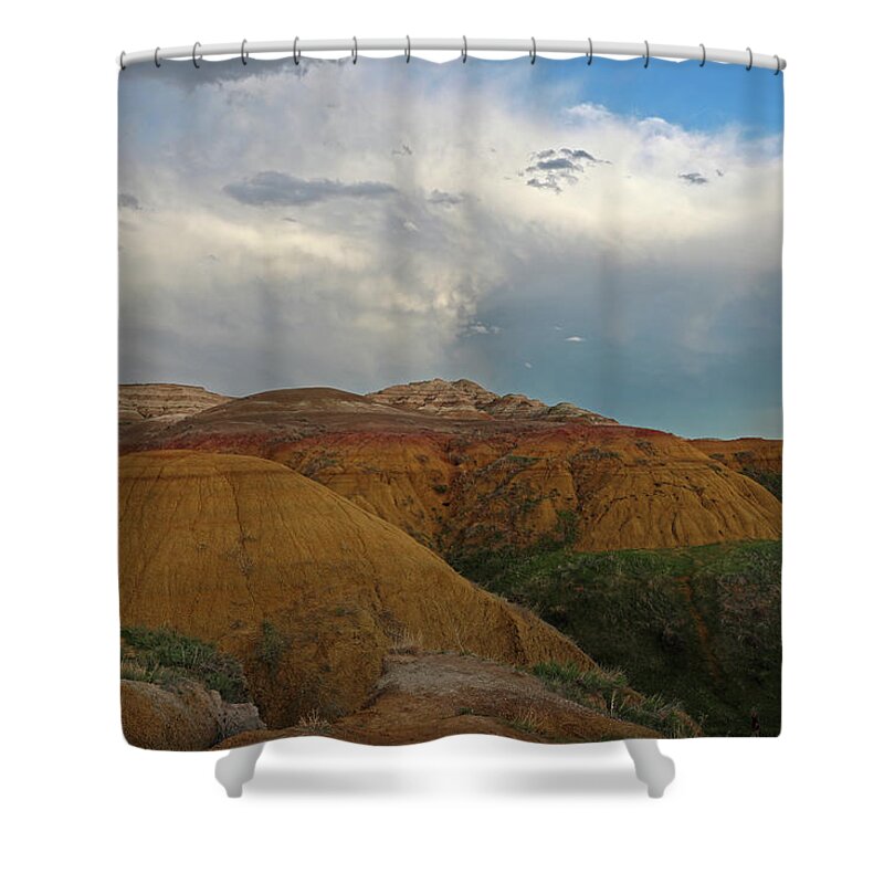 Badlands Yellow Mounds Shower Curtain featuring the photograph Badlands Yellow Mounds by Dan Sproul