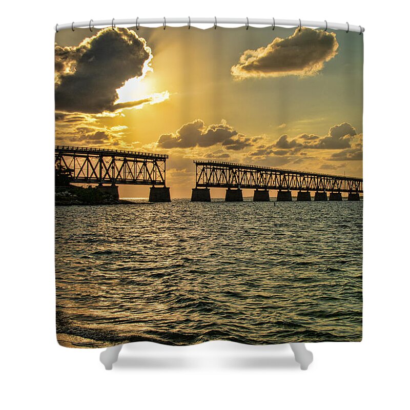 Abandoned Shower Curtain featuring the photograph Bahia Honda Bridge At Sunset by Kristia Adams