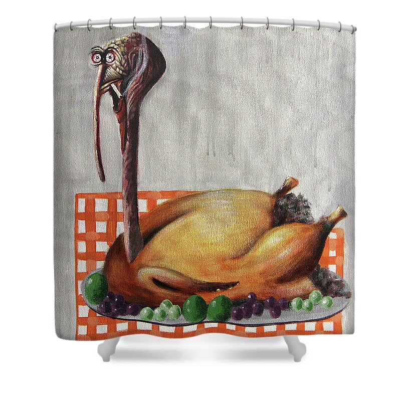  Baked Turkey Shower Curtain featuring the painting Baked Turkey by Anthony Falbo