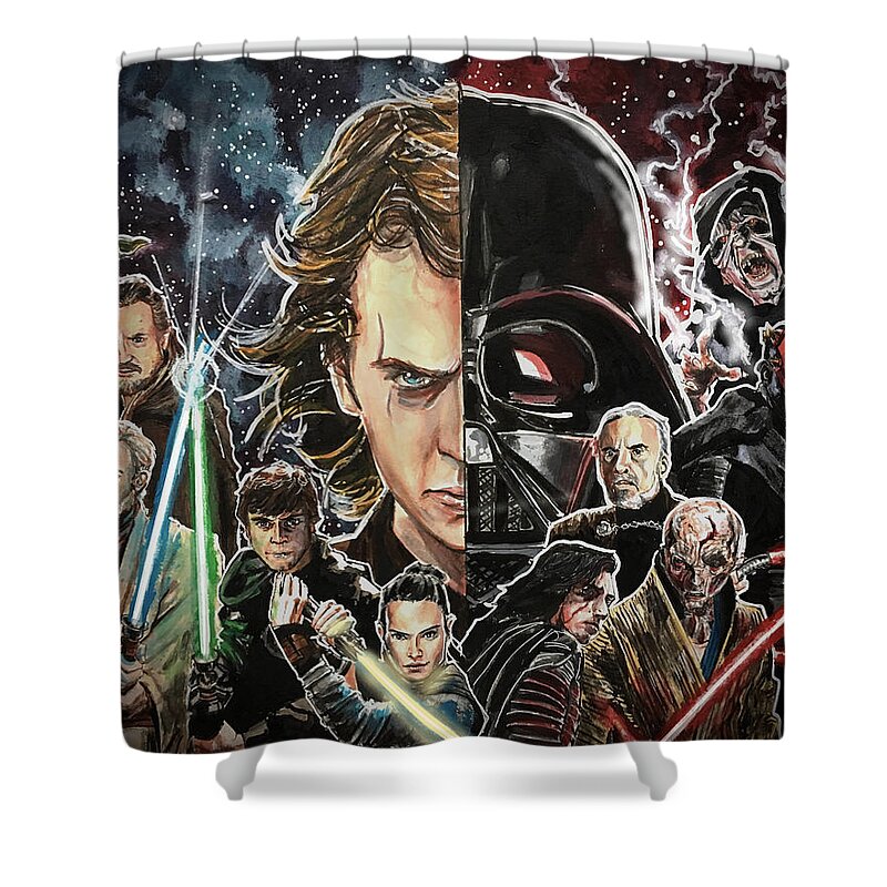 Star Wars Shower Curtain featuring the painting Balance of the Force by Joel Tesch