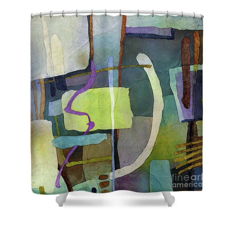 Abstract Shower Curtain featuring the painting Balancing Act - Olive by Hailey E Herrera