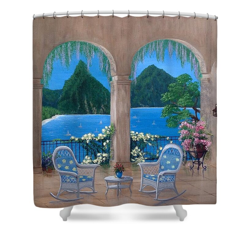 Water Shower Curtain featuring the painting Balcony with a View by Marlene Little