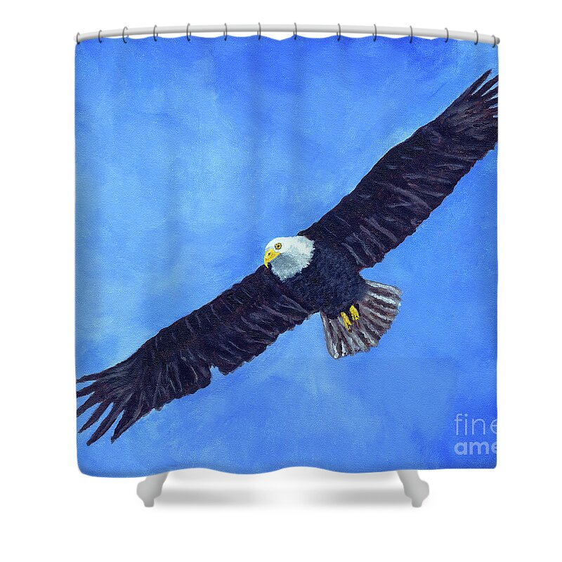 Timothy Hacker Shower Curtain featuring the painting Bald Eagle In Flight by Timothy Hacker