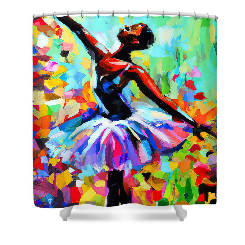 Woman Shower Curtain featuring the painting Ballerina dancing on stage, 05 by AM FineArtPrints