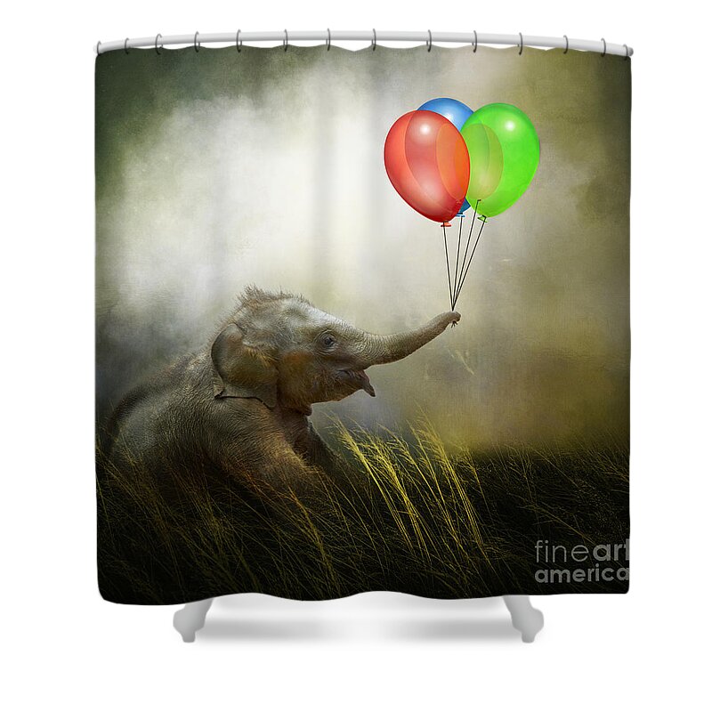 Balloons Shower Curtain featuring the mixed media Balloon Fun by Ed Taylor