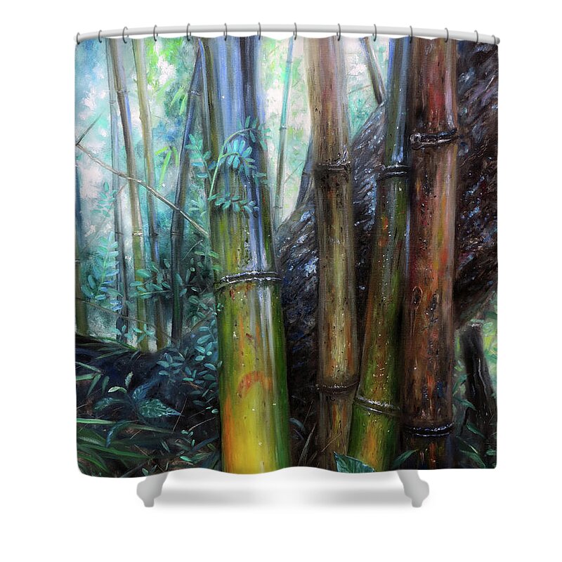 Bamboo Shower Curtain featuring the painting Bamboo Forest by Jonathan Guy-Gladding JAG