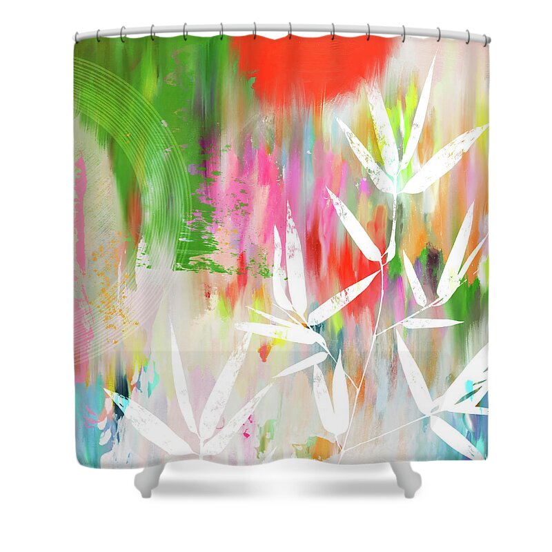 Bamboo Shower Curtain featuring the mixed media Bamboo Garden- Art by Linda Woods by Linda Woods