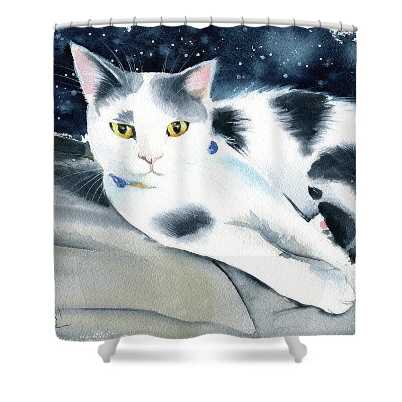 Cat Shower Curtain featuring the painting Bandit Cat Painting by Dora Hathazi Mendes