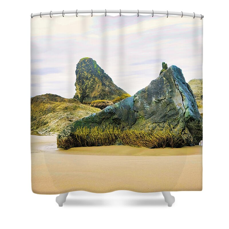 Bandon Shower Curtain featuring the photograph Bandon Beach Rocks by Jerry Cahill