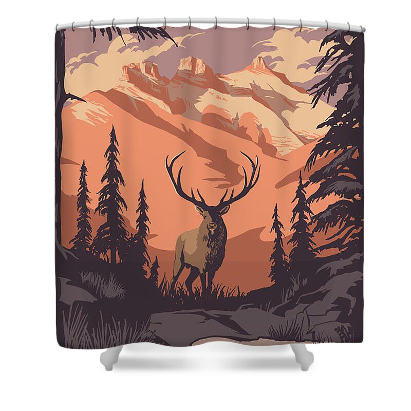 Travel Poster Shower Curtain featuring the painting Banff National Park Poster by Sassan Filsoof
