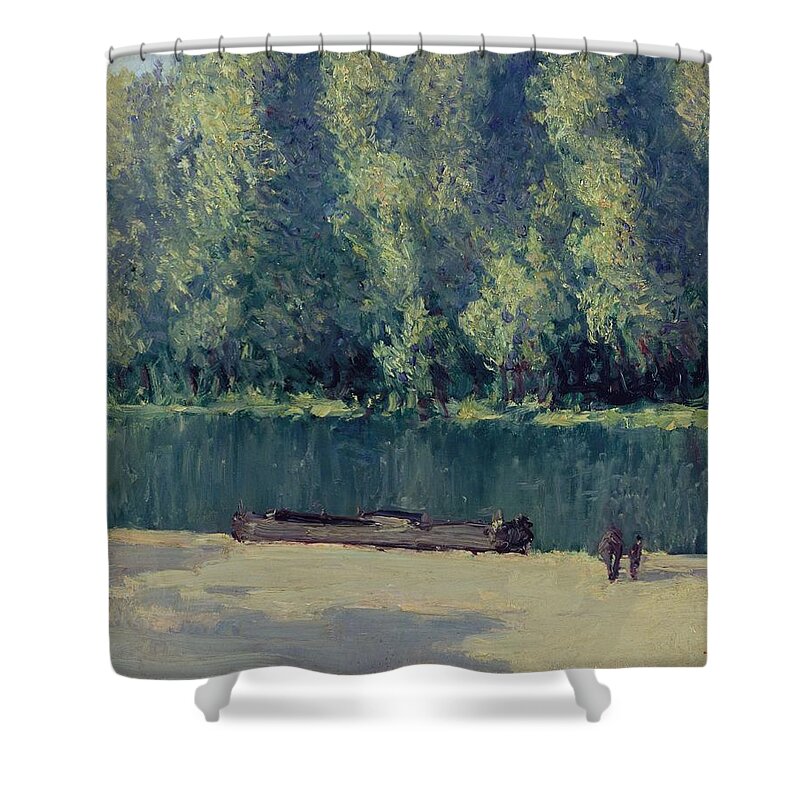 Background Shower Curtain featuring the painting Banks of the Loing, 1891 by Alfred Sisley by MotionAge Designs