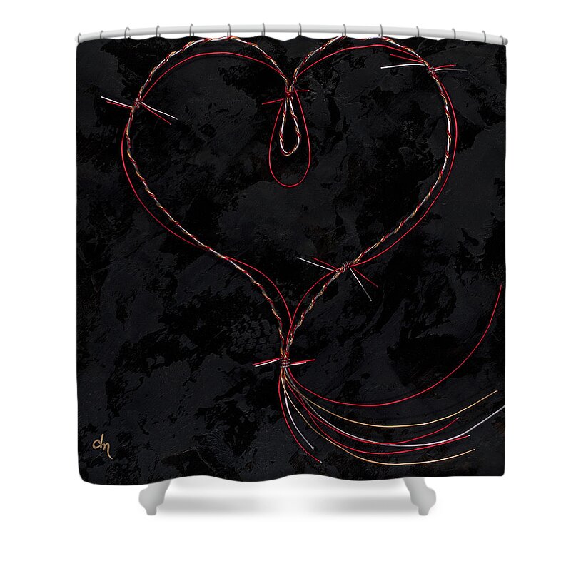 Heart Shower Curtain featuring the painting Barbed Heart-Red Gold Silver Black by Tamara Nelson