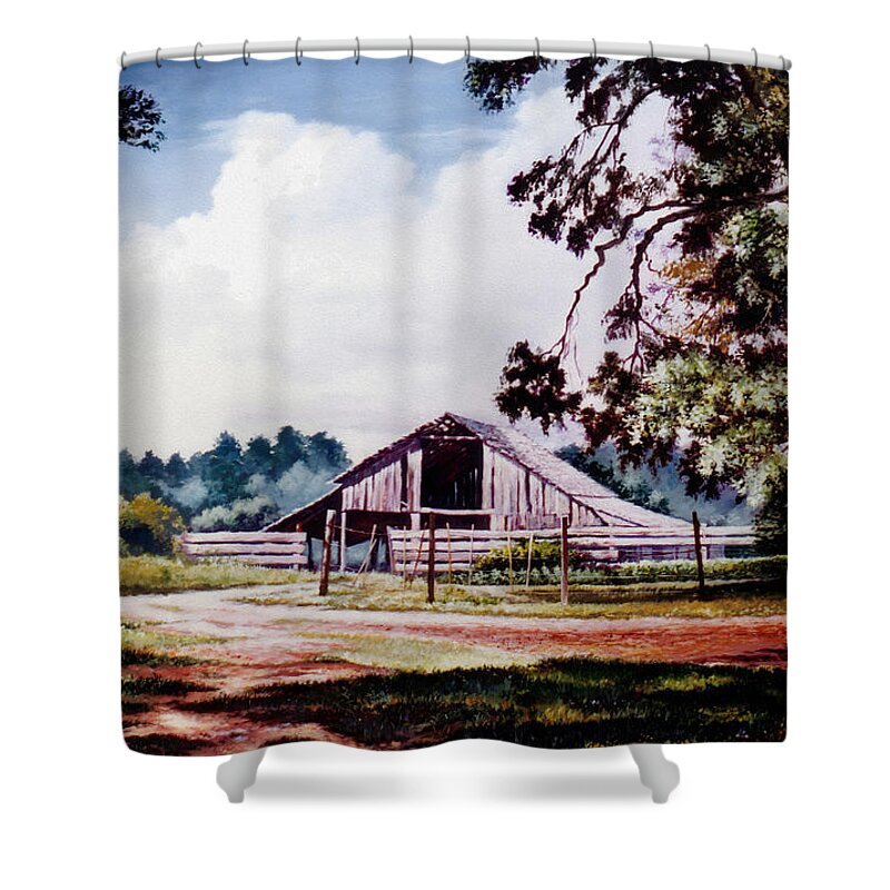 Barn Shower Curtain featuring the painting Barn at Honey Island by Randy Welborn