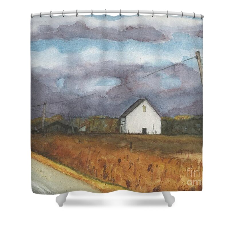 Barn Shower Curtain featuring the painting Barn in Field by Vicki B Littell