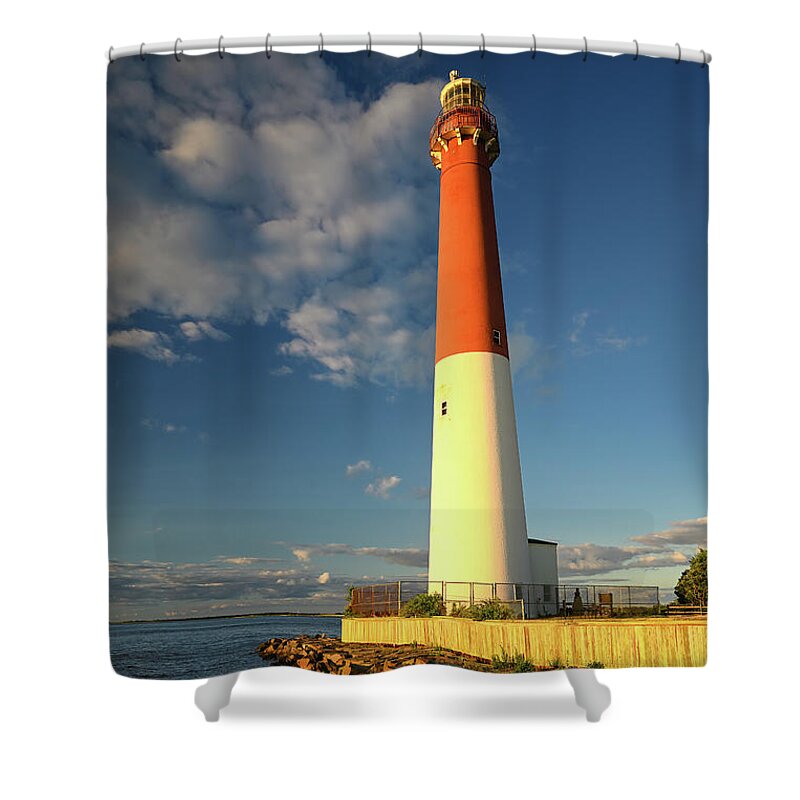 Lighthouse Shower Curtain featuring the photograph Barnegat at Golden Hour by Steven Nelson