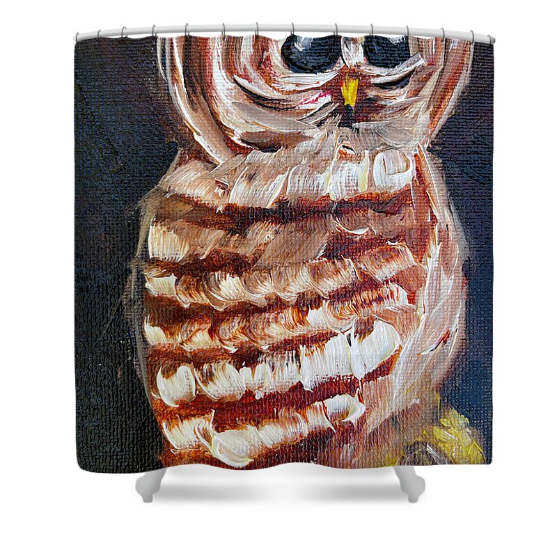 Barred Owl Shower Curtain featuring the painting Barred Owl by Roxy Rich