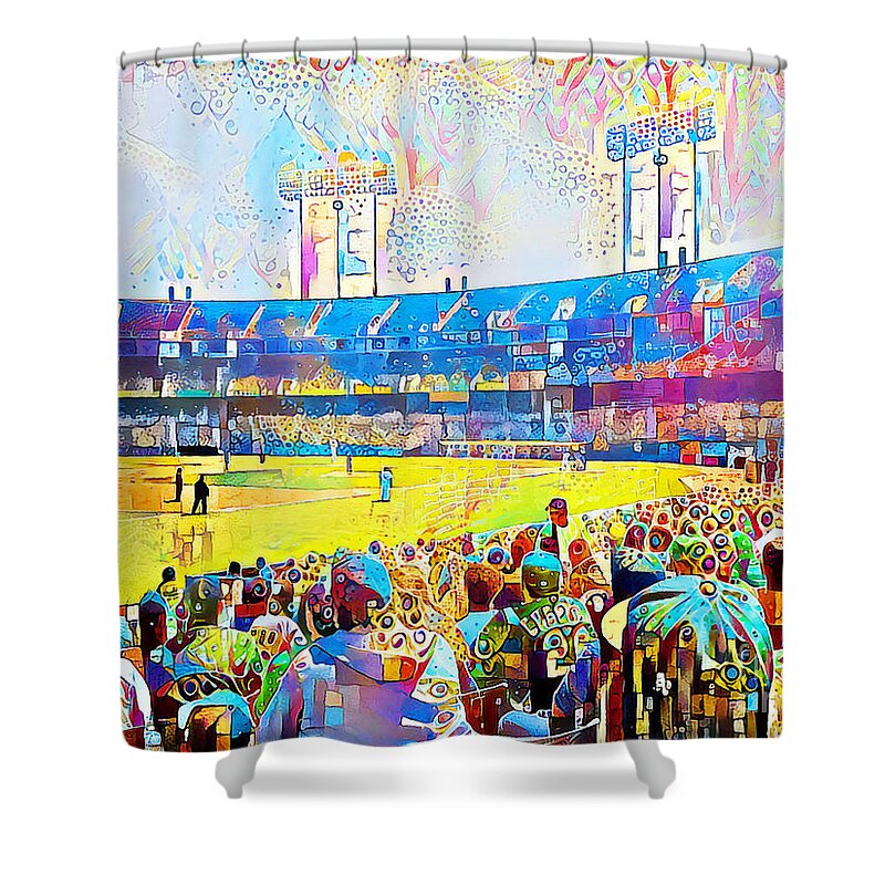 Wingsdomain Shower Curtain featuring the photograph Baseball The All American Pastime in Contemporary Vibrant Color Motif 20200428 by Wingsdomain Art and Photography
