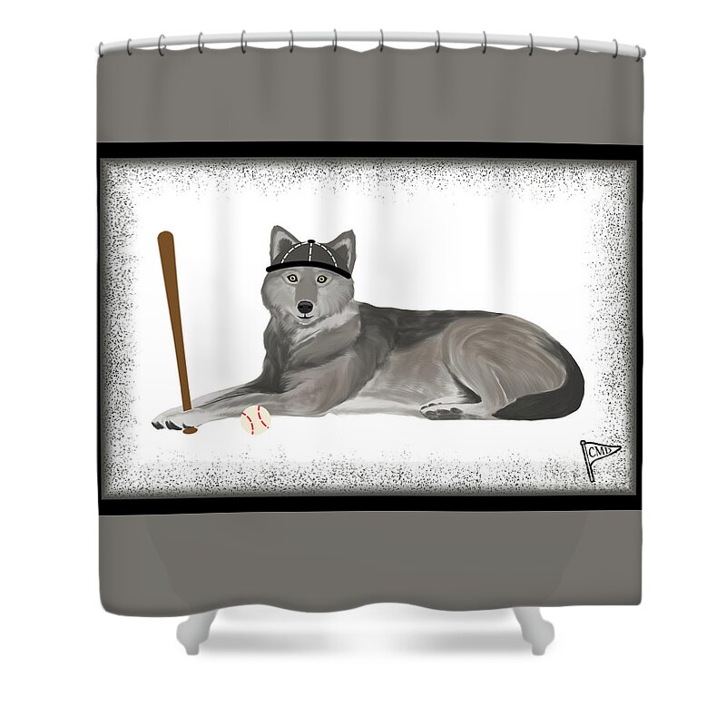 Baseball Wolves Shower Curtain featuring the digital art Baseball Wolf by College Mascot Designs