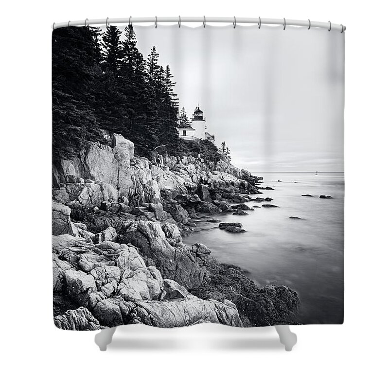 B&w Shower Curtain featuring the photograph Bass Harbor Head Light by Andy Crawford