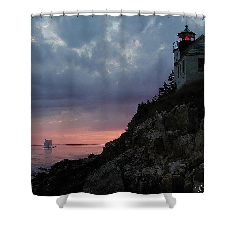 Acadia Shower Curtain featuring the photograph Bass Harbor Light Sunset by Mark Truman