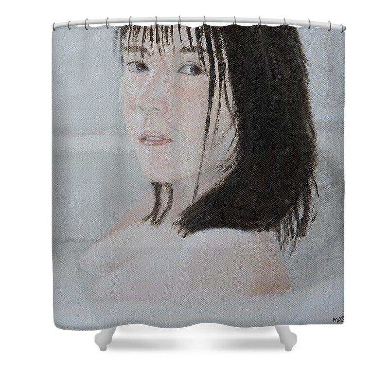 Nude Shower Curtain featuring the painting Bath Portrait by Masami IIDA