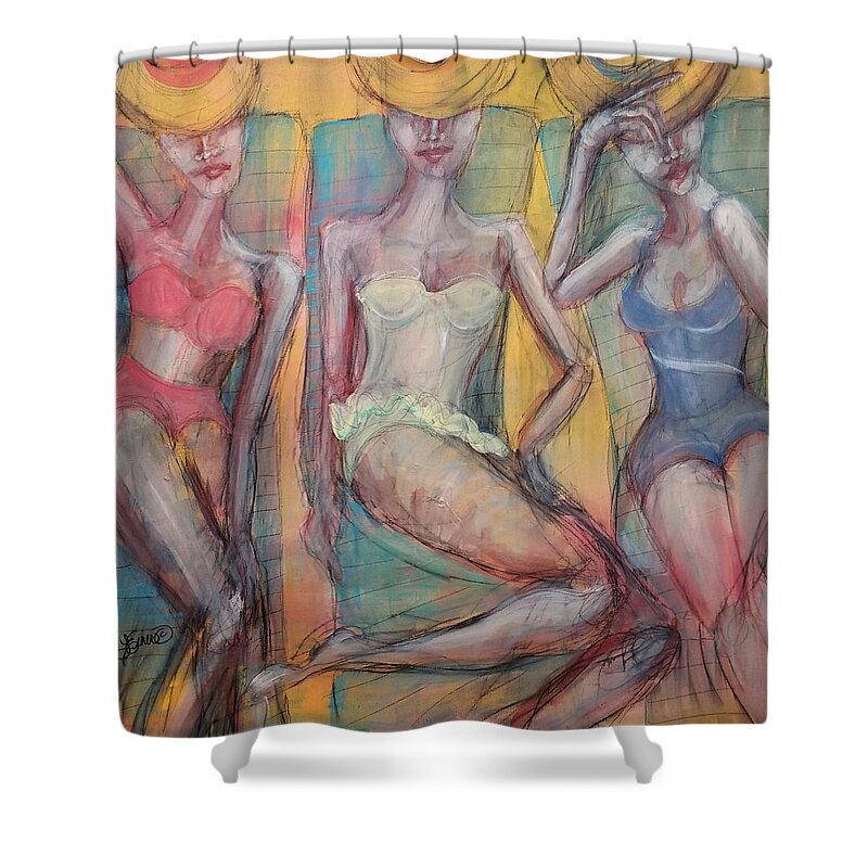 Sun Shower Curtain featuring the painting Bathing Beauties by Terri Einer