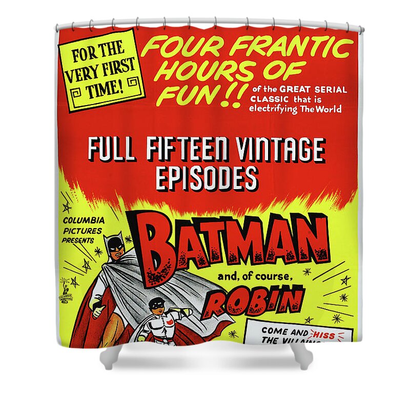 Batman Shower Curtain featuring the mixed media ''Batman and Robin'', 1949 by Stars on Art