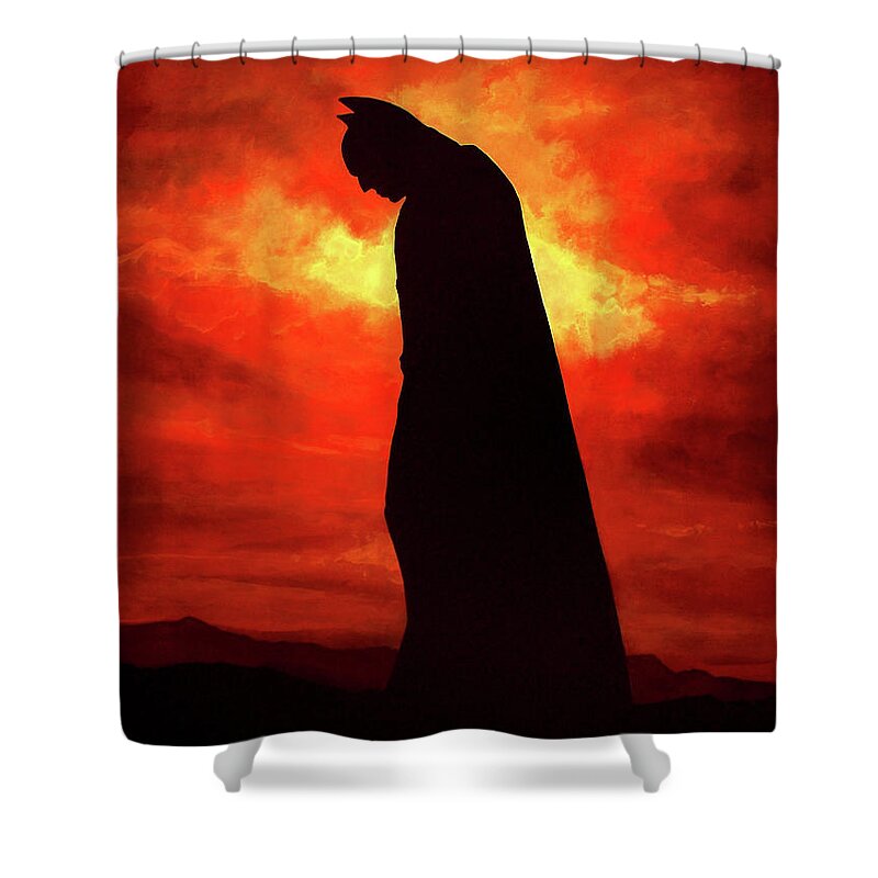 Paul Meijering Shower Curtain featuring the painting Batman Silhouette Painting by Paul Meijering