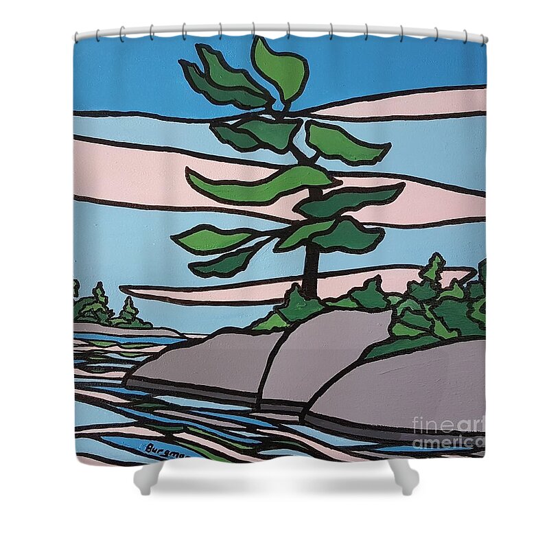 Landscape Shower Curtain featuring the painting Bay Calm by Petra Burgmann